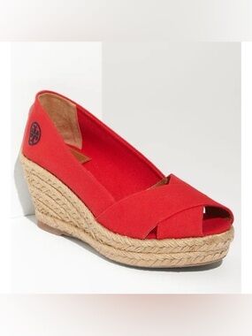 TORY BURCH FILIPA CANVAS ESPADRILLE RED Size 8 SHOES WEDGE